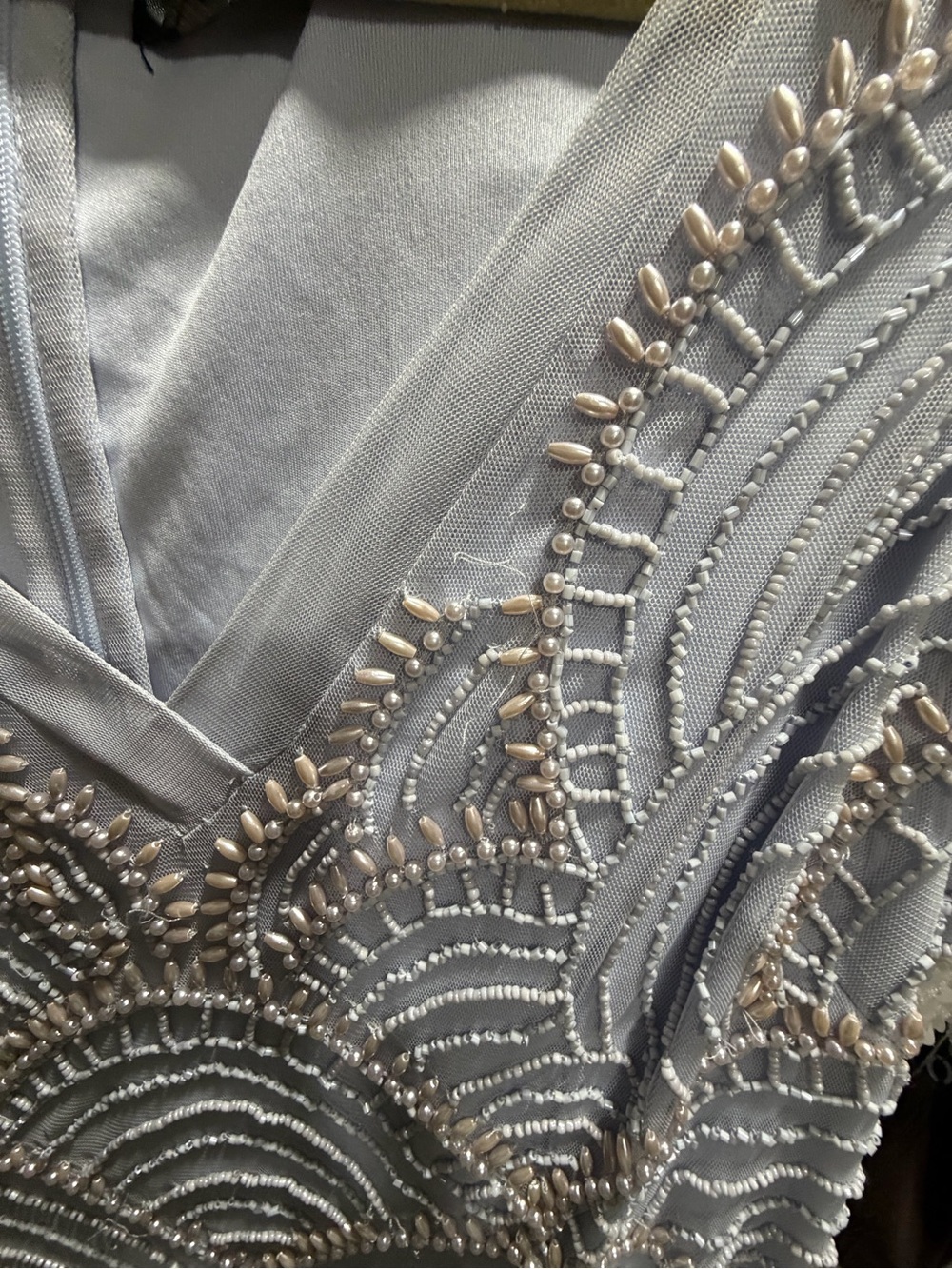Adrianna Papell Silver-Gray Beaded Long Sleeve Gown - Picture 6 of 6